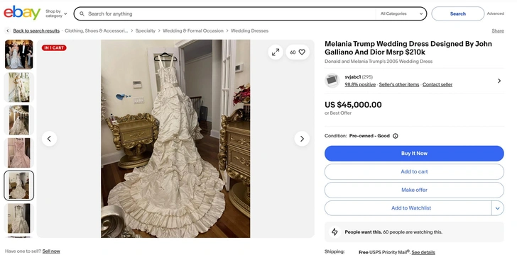 От ателье Dior до распродажи на eBay: что случилось со свадебным платьем Мелании Трамп